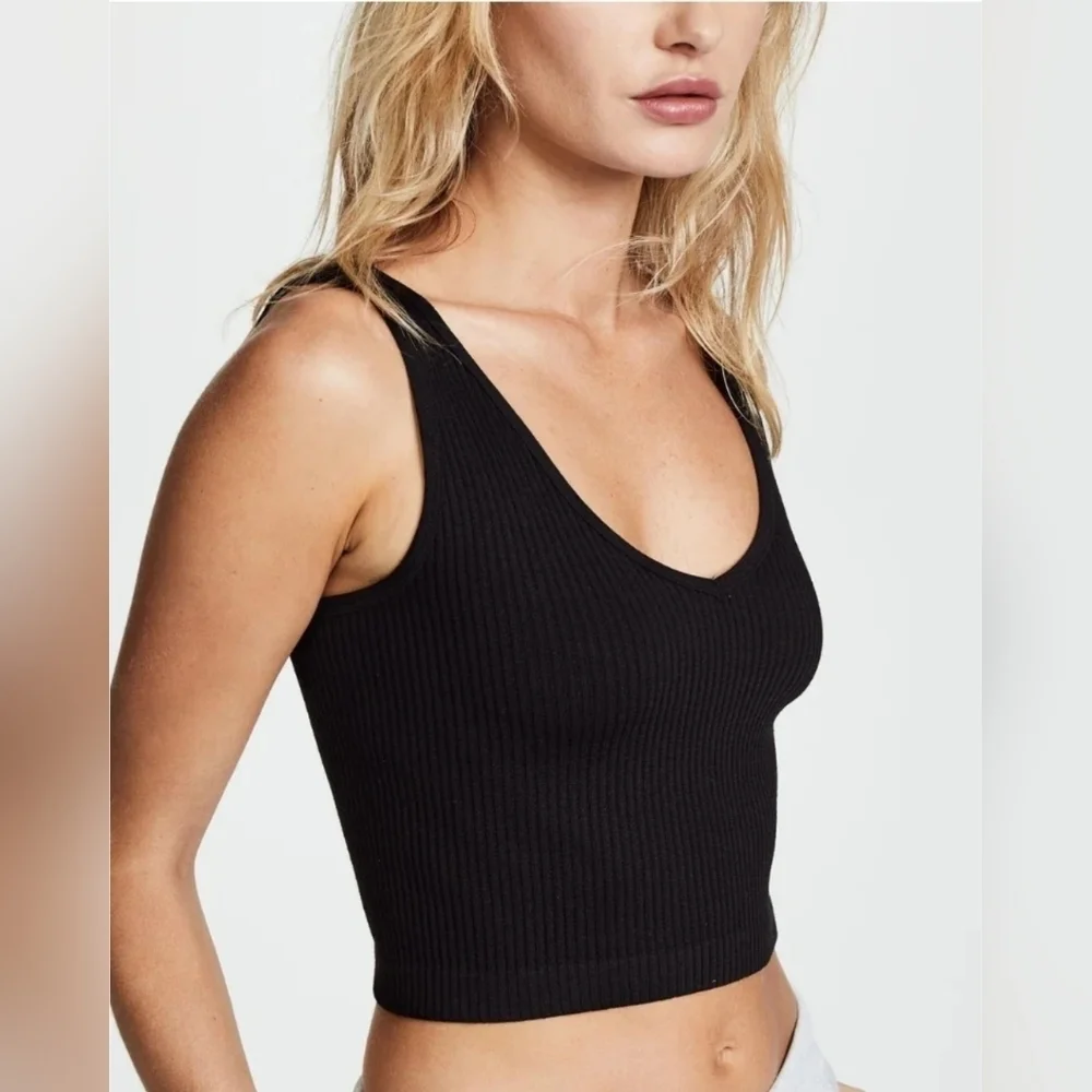 Free People Intimately Free Solid Ribbed Brami Crop Tank Black M/L